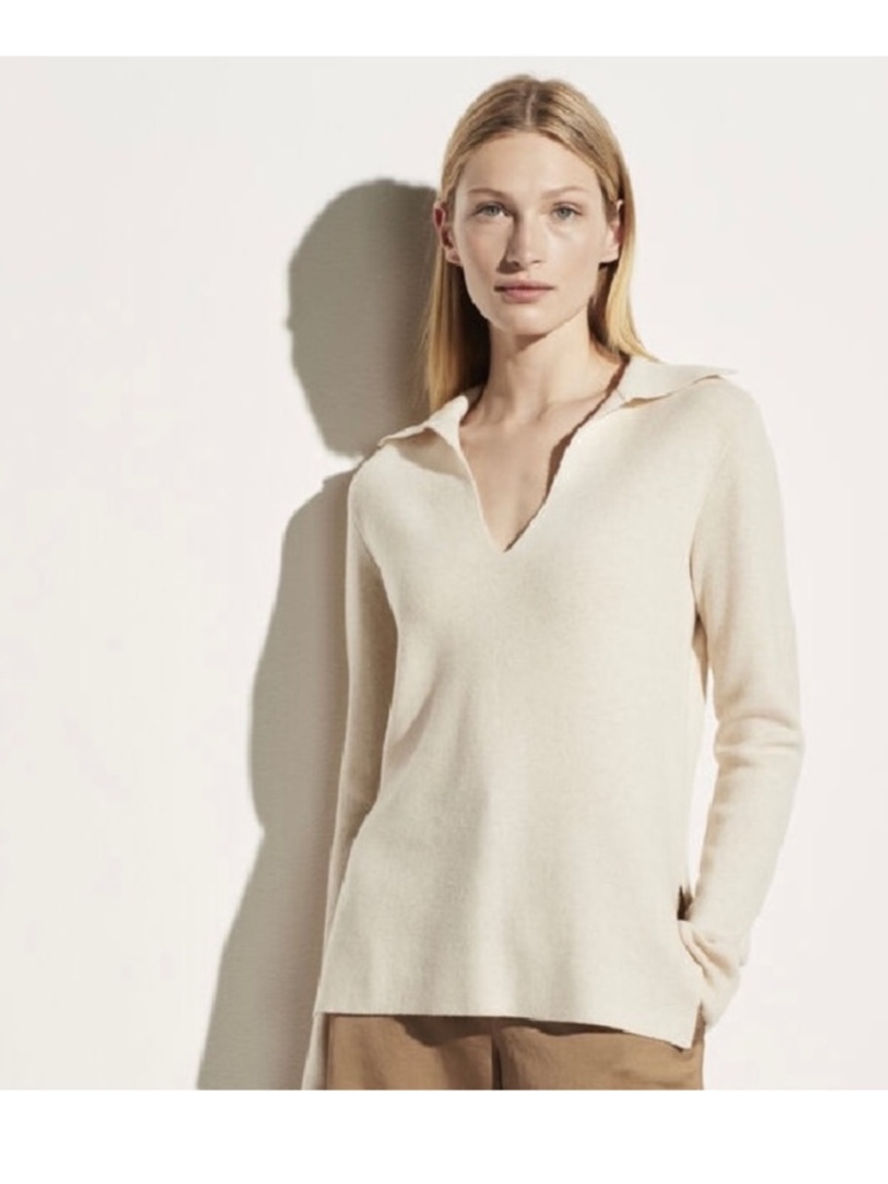 Vince Wool & Cashmere Fitted Polo Sweater in Heather Shell - Size S